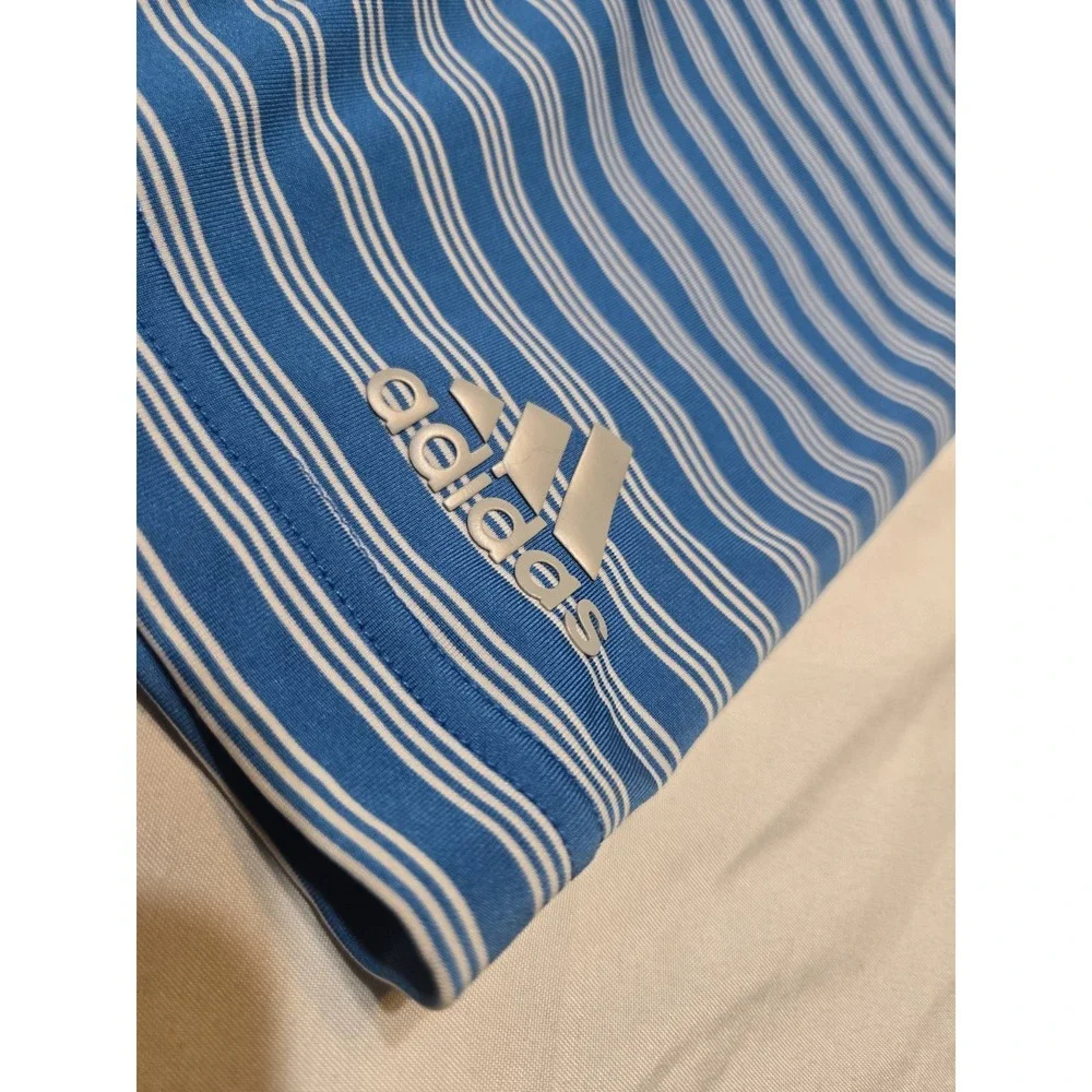 Adidas Golf Polo Performance Shirt Mens Large Blue White Striped Logo Athletic